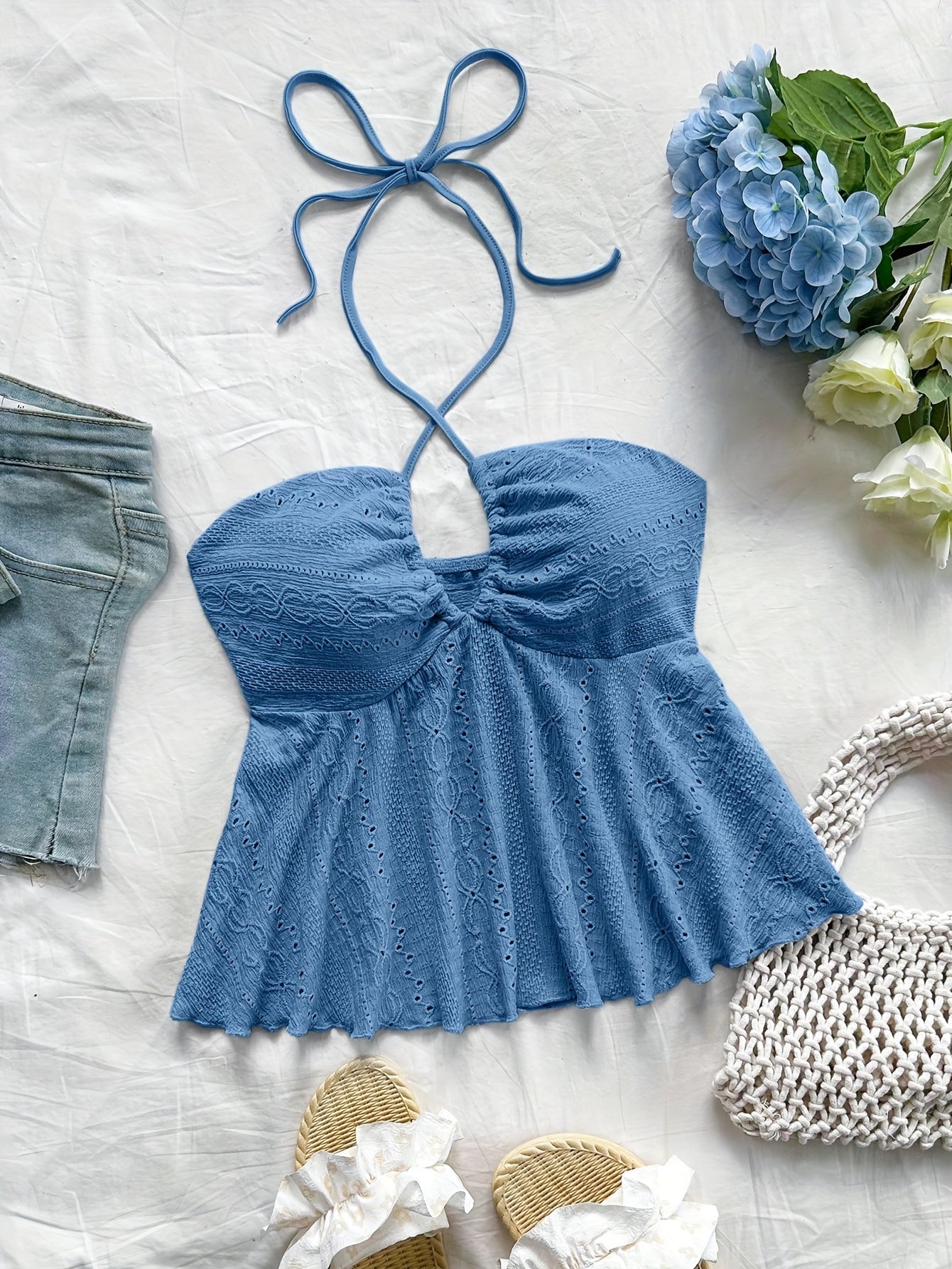 Top Babydoll de tirantes para mujer en estilo vintage – Top veraniego juguetón con bordado para tiempo libre y vacaciones