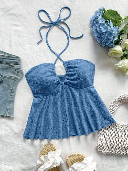 Top Babydoll de tirantes para mujer en estilo vintage – Top veraniego juguetón con bordado para tiempo libre y vacaciones
