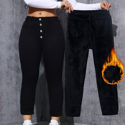 Damen Skinny Jeans Schwarz Hoher Bund Knopfverschluss