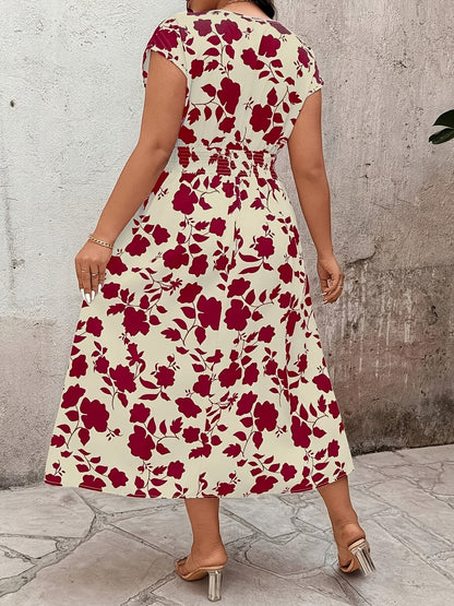 Abito midi elegante da donna con scollo a V e coulisse elastica – Perfetto per il tempo libero e l’estate