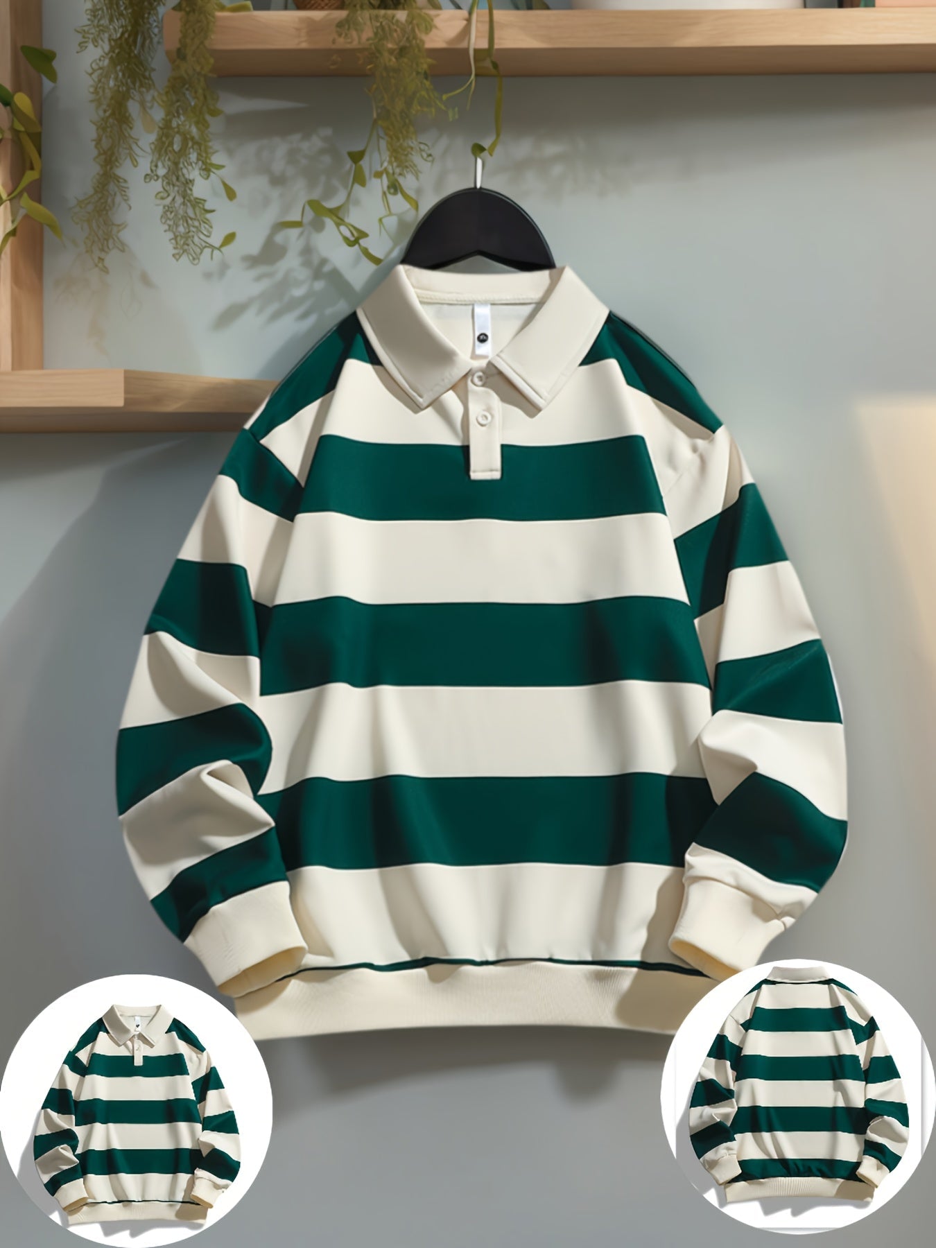 Gestreiftes Langarm Polo-Sweatshirt mit Kragen und Bündchen