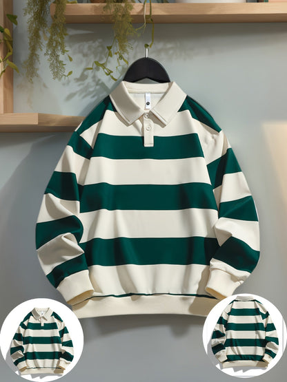Gestreiftes Langarm Polo-Sweatshirt mit Kragen und Bündchen
