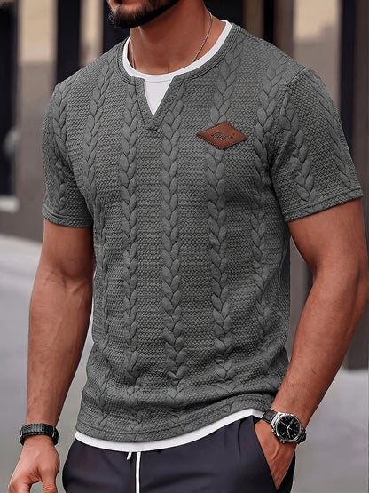 Herren Kurzarm Strickpullover im Flechtmuster – Modernes Freizeitshirt für Sommer & Alltag
