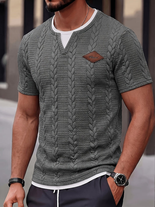 Jersey de punto de manga corta para hombre con patrón trenzado – Camiseta moderna para verano y uso diario