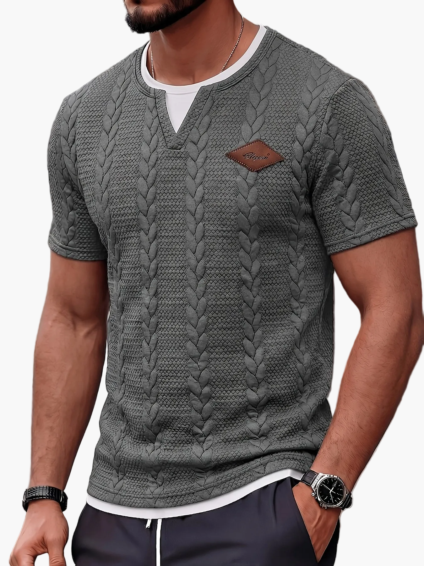 Herren Kurzarm Strickpullover im Flechtmuster – Modernes Freizeitshirt für Sommer & Alltag