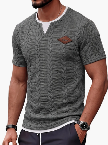Herren Kurzarm Strickpullover im Flechtmuster – Modernes Freizeitshirt für Sommer & Alltag