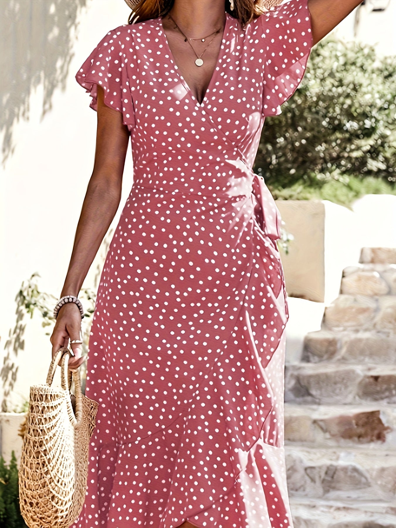 Damen Elegantes Polka Dot Wickelkleid für Freizeit & Sommer