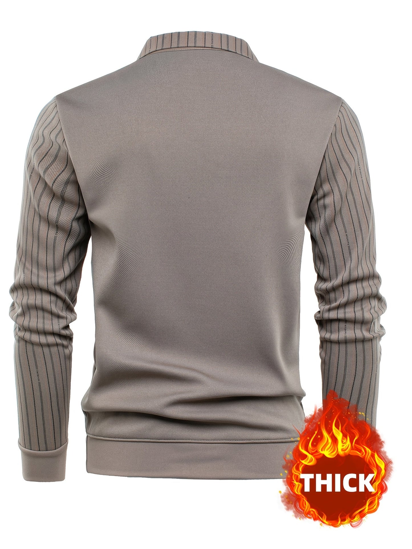Jersey de hombre con cuello de camisa y escote en V, mangas a rayas, de manga larga, abrigado