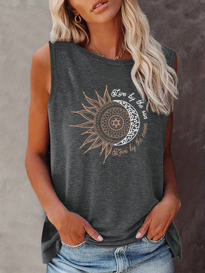 Dames tanktop met mandala zon- en maanprint – boho zomer vrijetijdsshirt