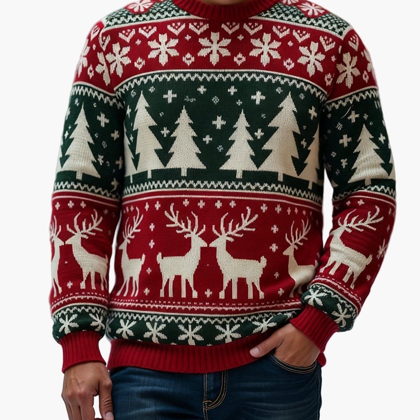 Herren Weihnachtspullover mit Rentier- und Tannenbaum-Muster – Perfekt für festliche Anlässe und Partys