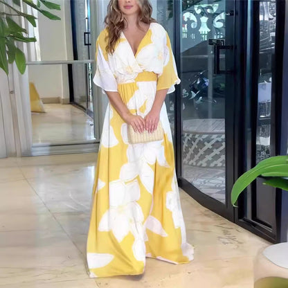 Vestido largo elegante para mujer con estampado floral estilo boho de verano para tiempo libre y vacaciones