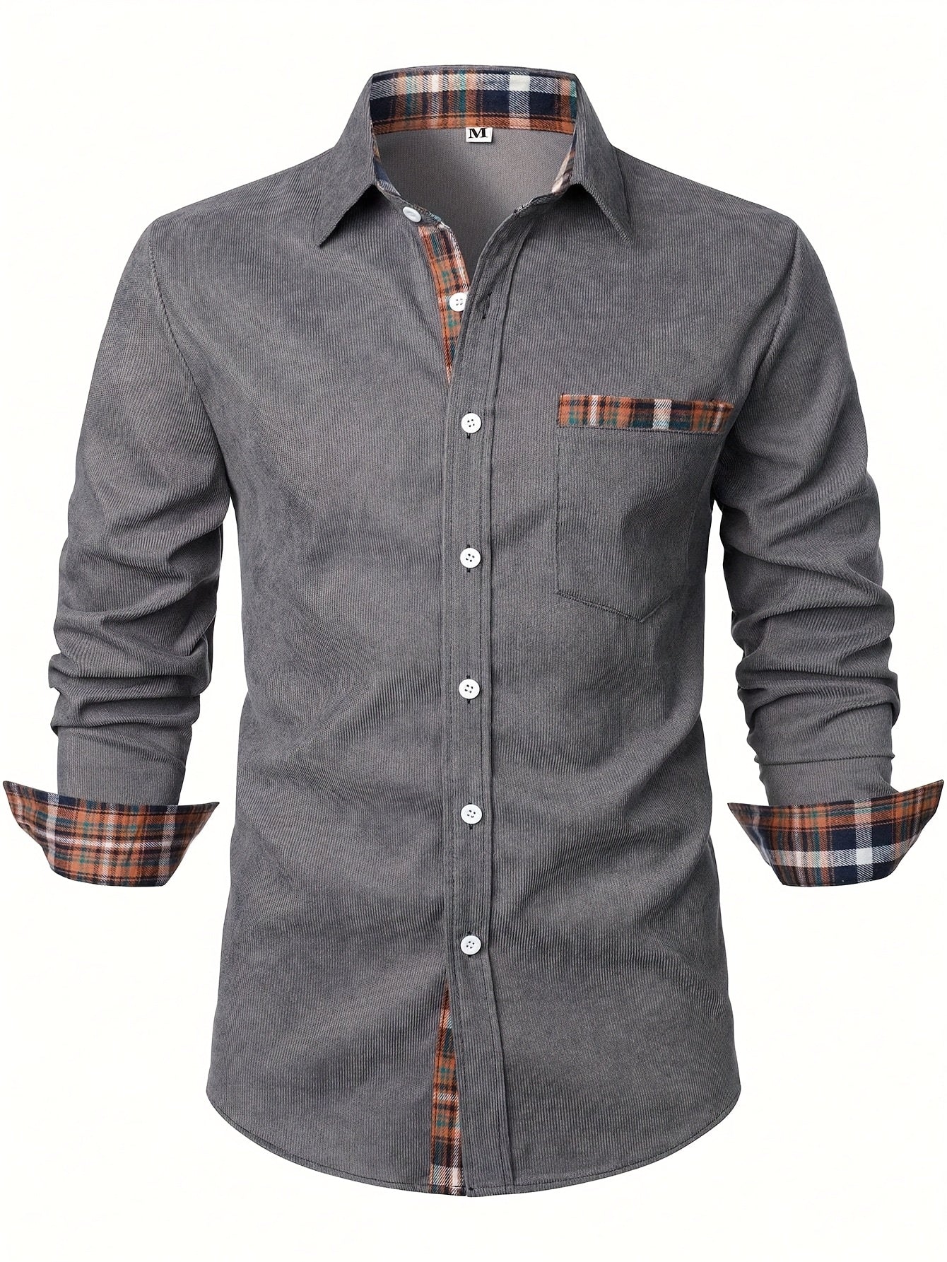 Camisa casual para hombre Modern Fit con detalles a cuadros – Camisa de manga larga elegante para el día a día y la oficina