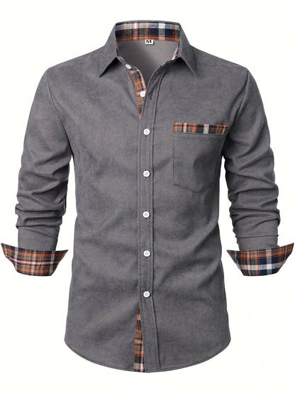 Camisa casual para hombre Modern Fit con detalles a cuadros – Camisa de manga larga elegante para el día a día y la oficina