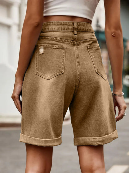 Damen Jeans Bermuda Shorts im Casual Style für Sommer – Bequeme Radhose mit Used-Look