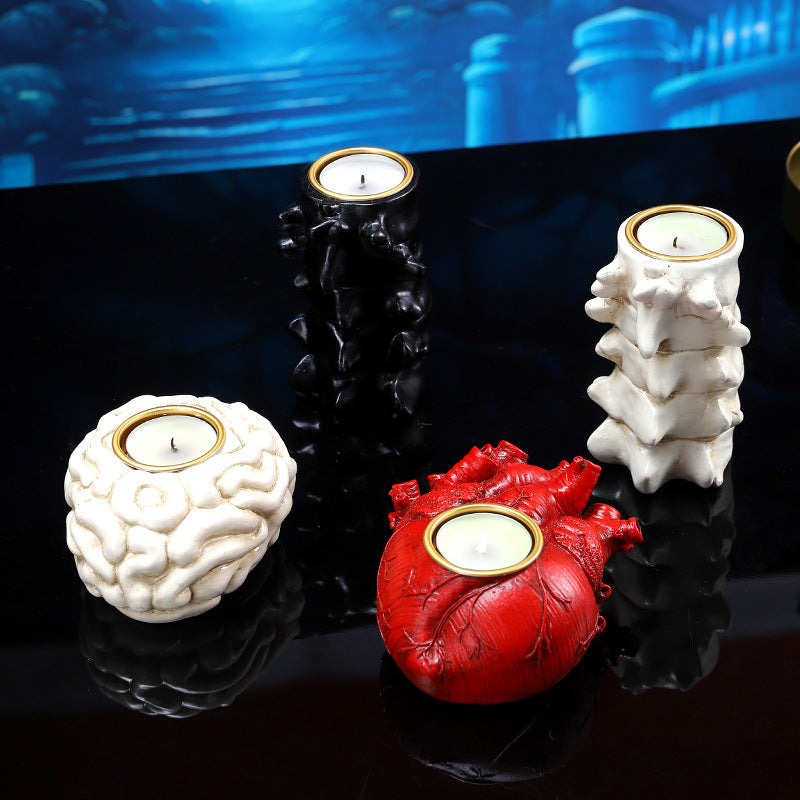 Portacandele decorativi di Halloween – Cuore, cervello e colonna vertebrale – Portacandele gotici spaventosi per festa e decorazione