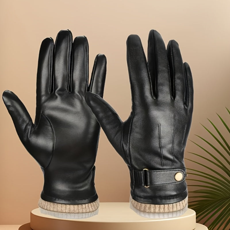 Herren Handschuhe mit Strickbündchen und Riegel Braun
