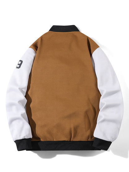 Chaqueta de béisbol unisex multicolor con parches «LA», chaqueta universitaria de estilo casual con cierre de botones