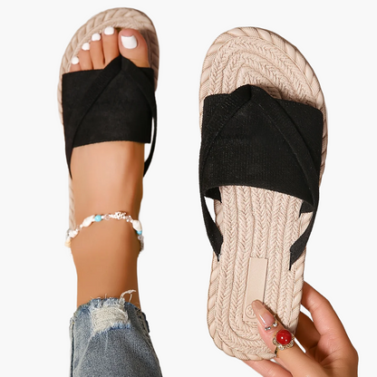 Dame sommer slip-on sandaler med krydsremme – Komfortable flade udendørs slides