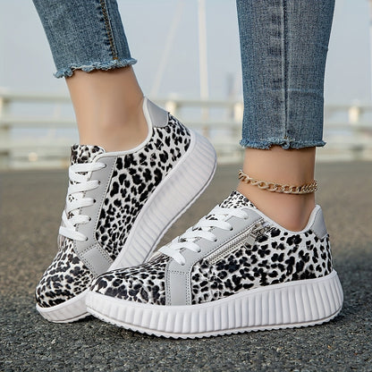 Zapatillas de mujer con estampado de leopardo y suela plataforma – Calzado casual de moda para el día a día y estilo urbano