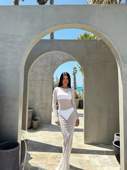 Dame maxikjole strand cover-up elegant figursyet feriemode