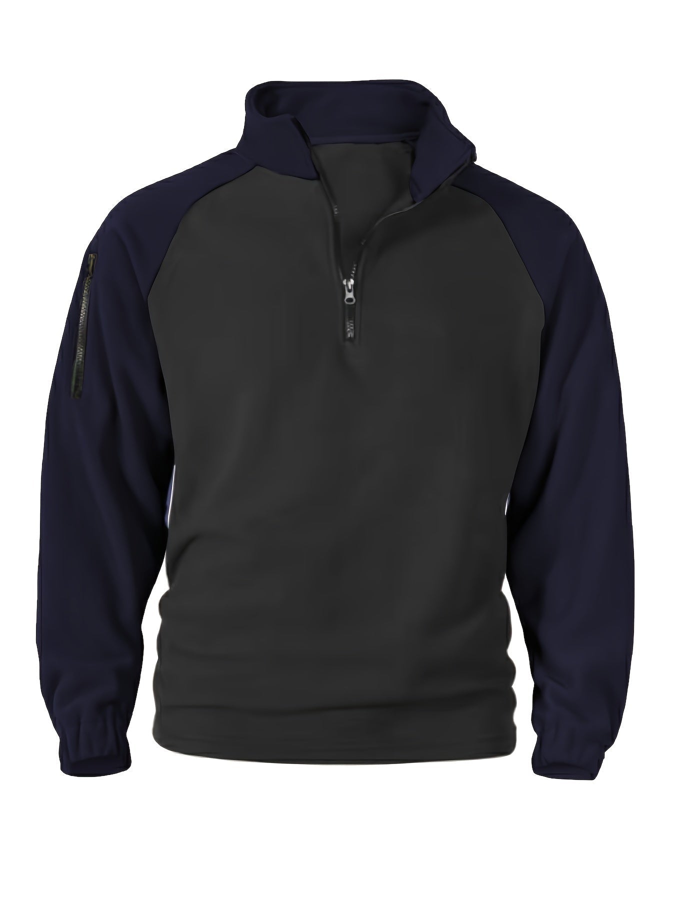 Pullover in pile da uomo, maniche raglan, chiusura a un quarto con zip, grigio scuro e marrone