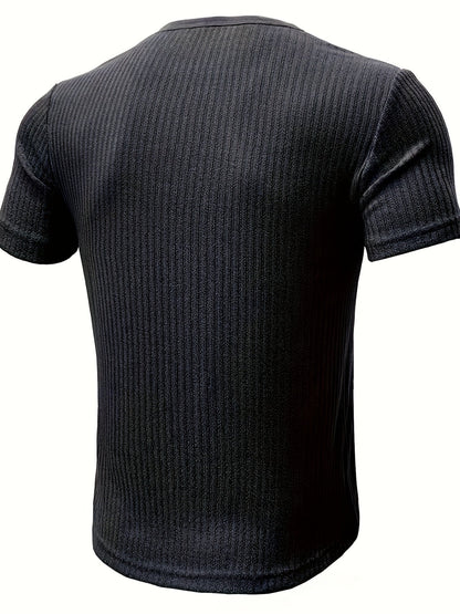 Herre Henley T-skjorte med knappestolpe og striper – Komfortabel fritidsstil