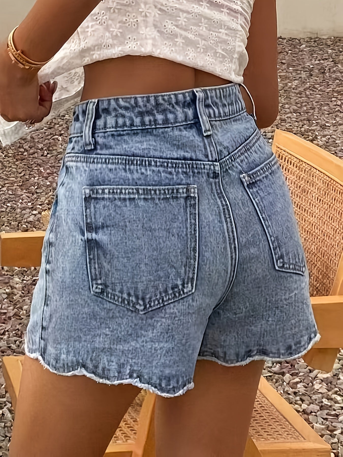 Dames jeansshorts met golvende zoom, hoge taille, casual zomerse stijl
