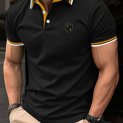 Polo para hombre estilo casual universitario con detalles en contraste y bordado – manga corta para uso diario y tiempo libre