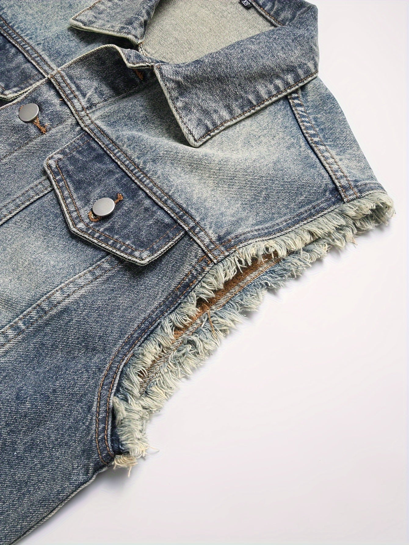 Gilet di jeans da uomo blu senza maniche effetto distressed