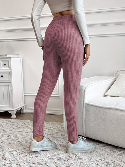 Damen Gerippte Strickhose mit Kordelzug Hoher Bund Braun