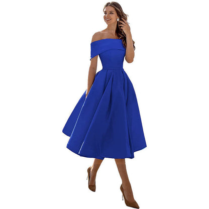 Michelle – Casual strapless satijnen feestjurk