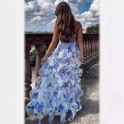 Damen Abendkleid mit 3D-Blumenmuster – Elegantes Maxikleid für besondere Anlässe und Sommerfeste