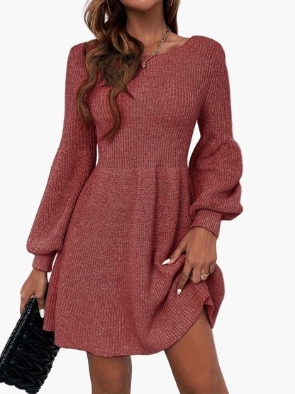 Damen Strickkleid Elegant mit Ballonärmeln für Alltag und Büro
