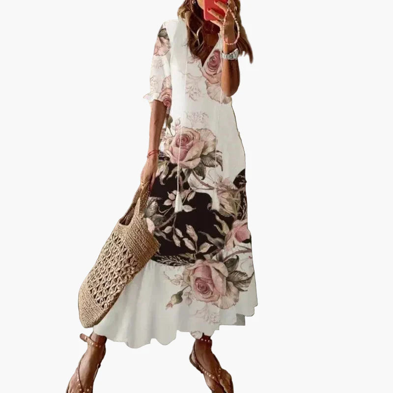 Dame maxi boho-kjole – Sommerkjole med blomsterprint, fritid og ferie