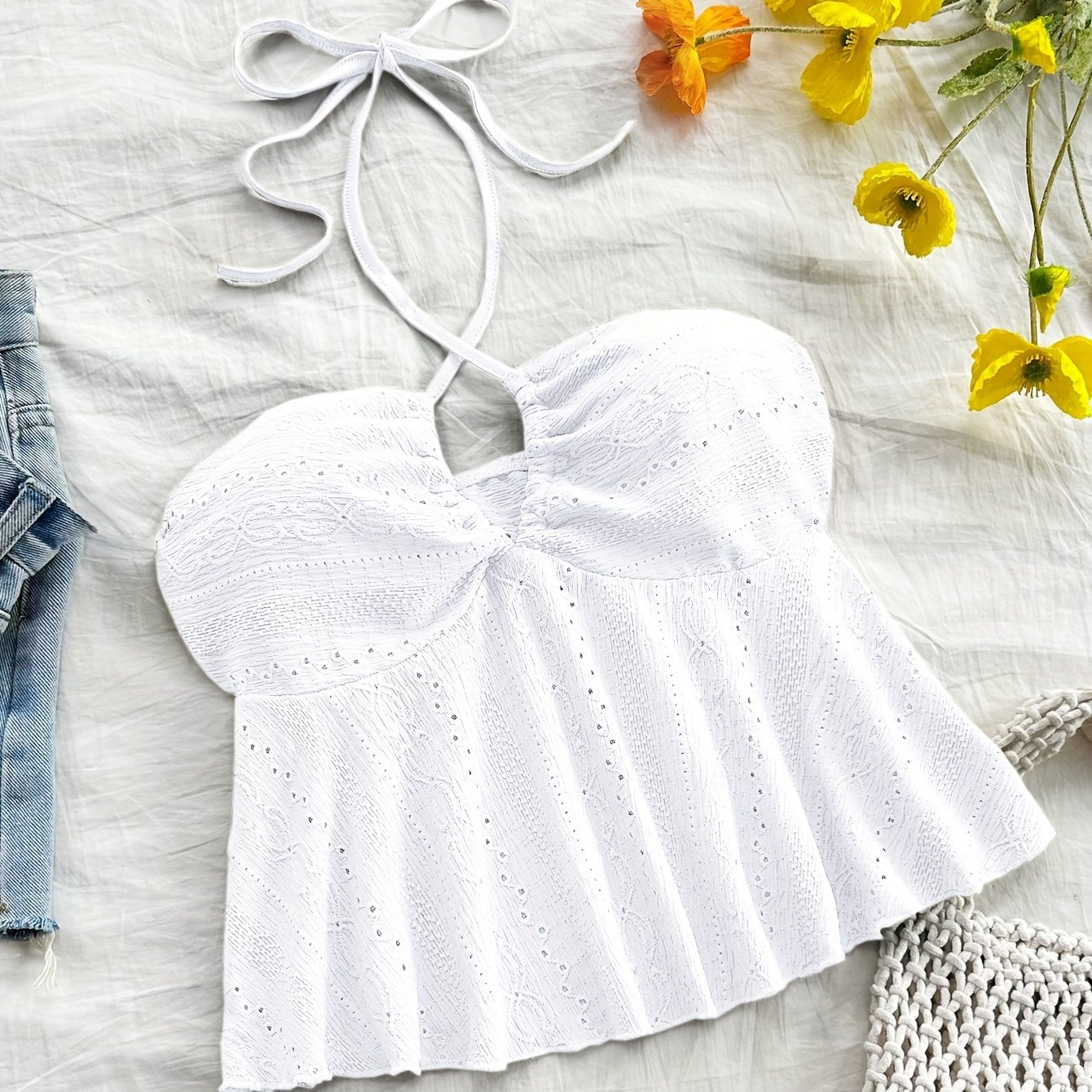 Top Babydoll de tirantes para mujer en estilo vintage – Top veraniego juguetón con bordado para tiempo libre y vacaciones