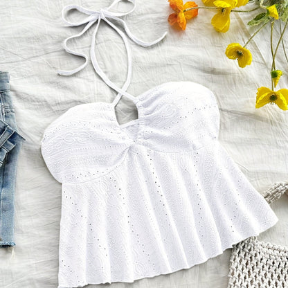 Top Babydoll de tirantes para mujer en estilo vintage – Top veraniego juguetón con bordado para tiempo libre y vacaciones
