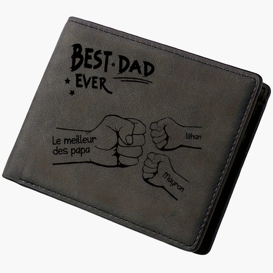 Cartera para hombre con grabado – Mejor papá del mundo, personalizable con nombre – Regalo perfecto para padres