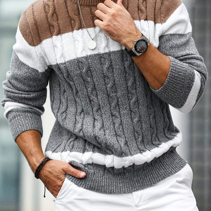 Herren Strickpullover Zopfmuster Colorblock Rundhals