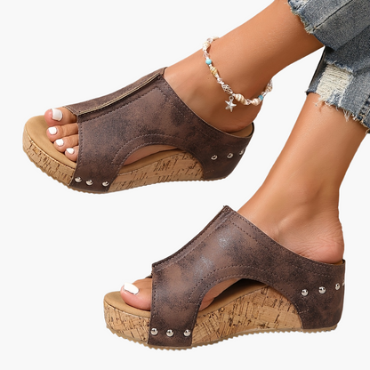 Damen Vintage Plateau-Sandalen mit Keilabsatz und offenem Zehenbereich – Sommer Slip-On Schuhe