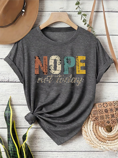 Damen Statement T-Shirt mit Spruch ‚NOPE not today‘ – Lässiges Freizeitshirt, Trendiges Motiv, Humorvoller Stil
