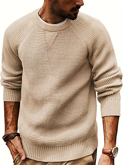 Męski sweter z dzianiny w stylu vintage, regular fit, z okrągłym dekoltem
