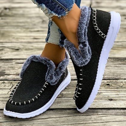 Damen gefütterte Mokassins Grün mit weißem Plüschrand Loafer