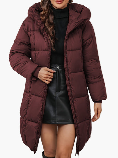 Damen Winter Steppmantel mit Kapuze – Modischer langer Wintermantel für Alltag und Freizeit