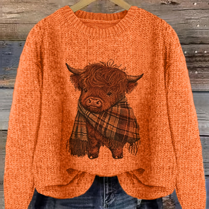 Women's Crew Neck Highland Cow Graphic Pullover Sweater