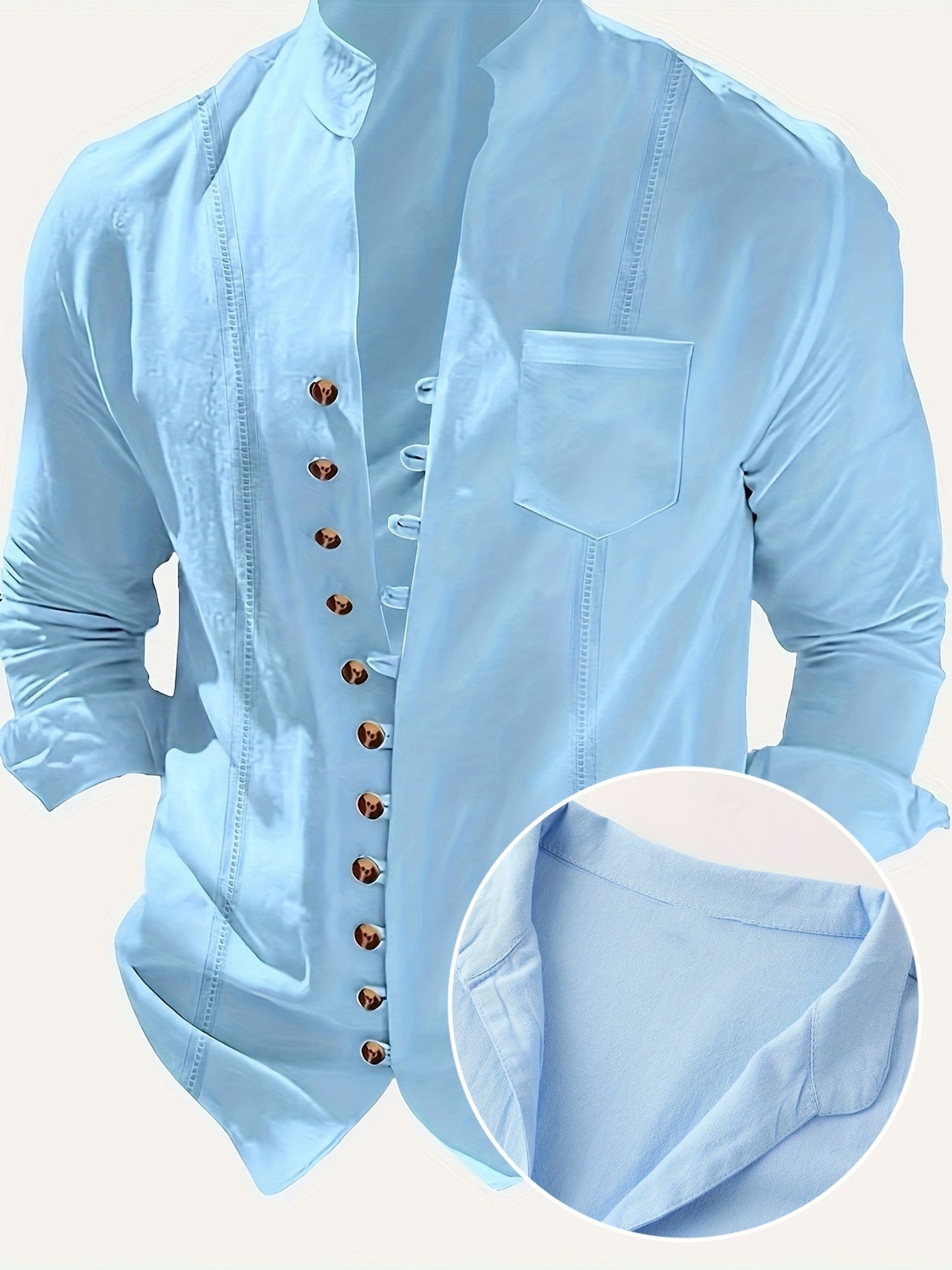 Camicia casual da uomo con collo alla coreana e abbottonatura – Maglia a maniche lunghe elegante per tutti i giorni e il weekend