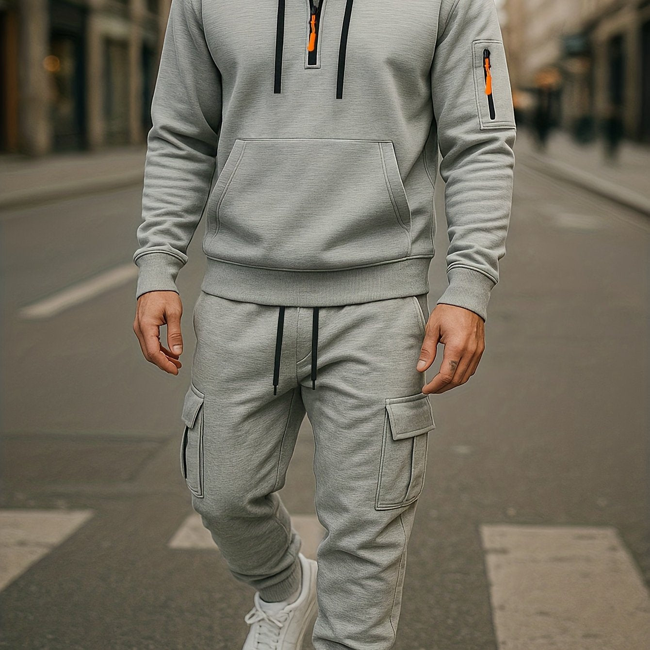 Herren Hoodie & Cargo Jogginghose Set – Loungewear Trainingsanzug mit Reißverschlusstaschen