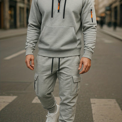 Herren Hoodie & Cargo Jogginghose Set – Loungewear Trainingsanzug mit Reißverschlusstaschen