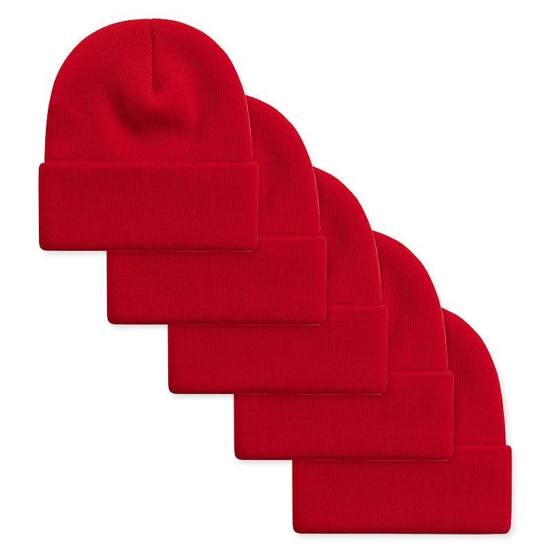 Set di 5 berretti unisex, berretti in maglia a coste di diversi colori