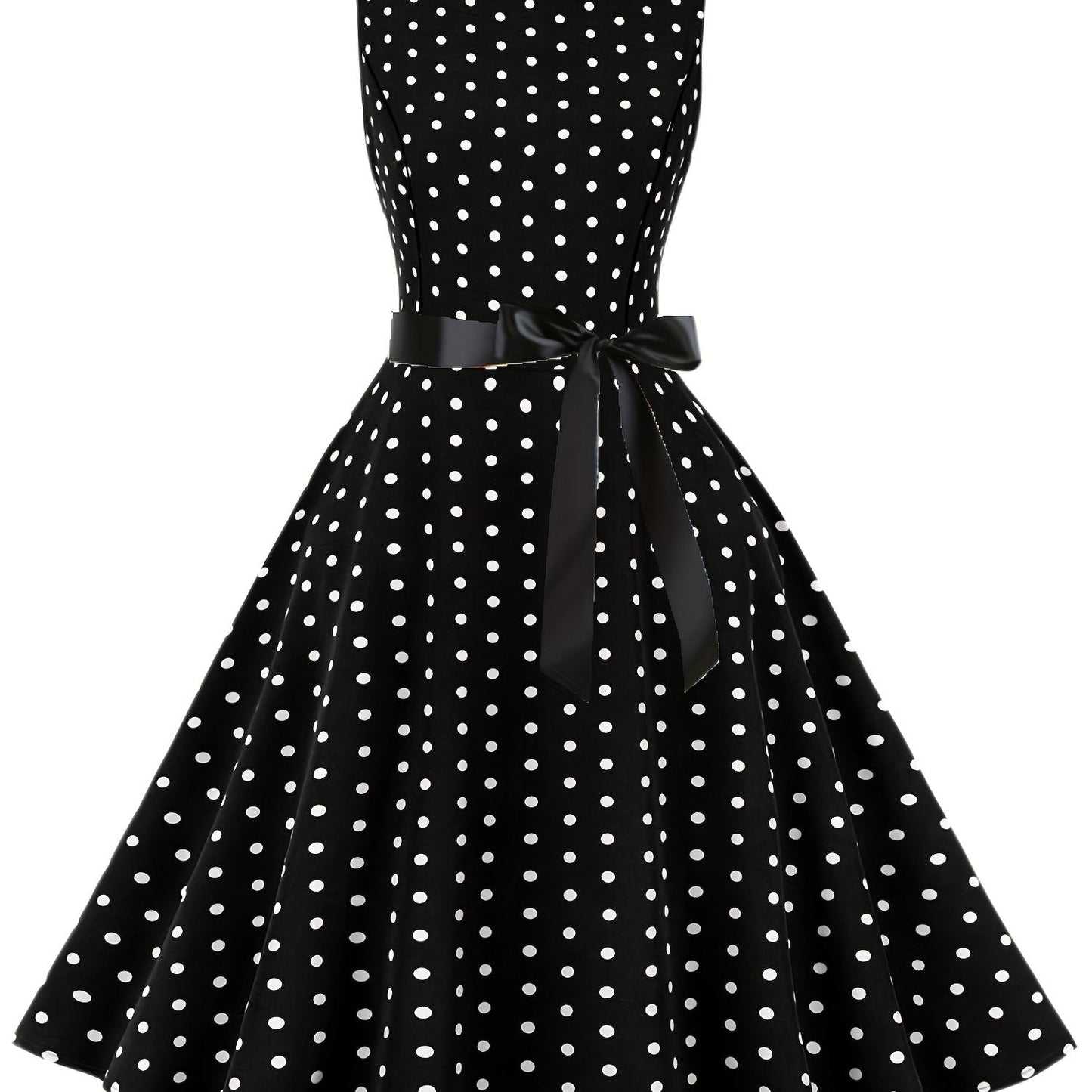 Damen Vintage Polka Dot Fit & Flare Partykleid mit Gürtel, ärmellos, Retro Sommerkleid