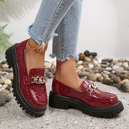 Mocassino chunky da donna con decorazione a catena – Scarpe slip-on alla moda per tutti i giorni e ufficio